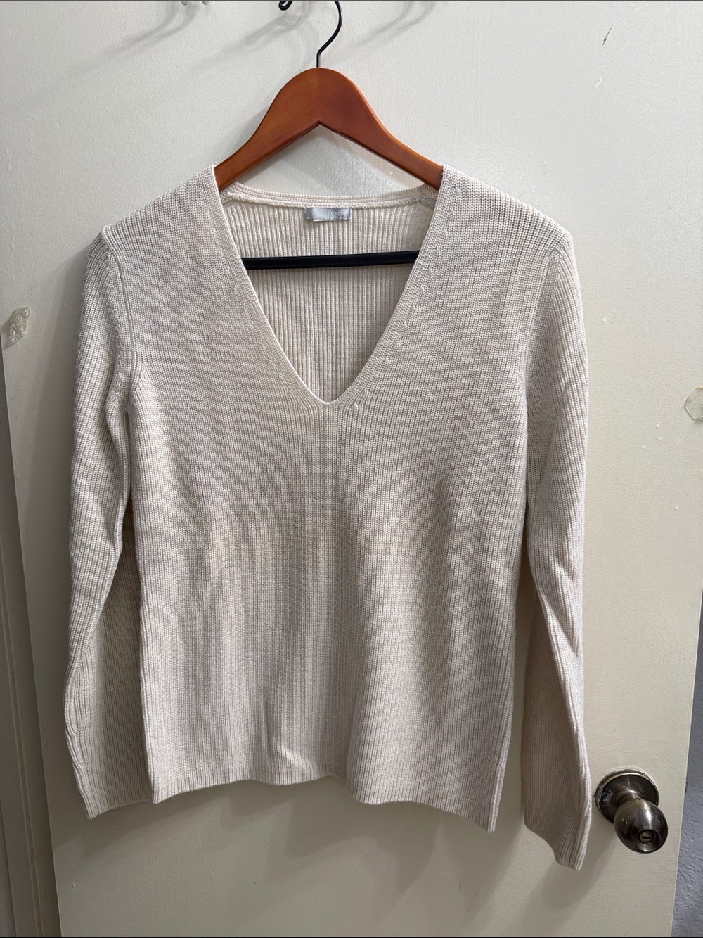J. Crew Cream V-Neck Ribbed Sweater